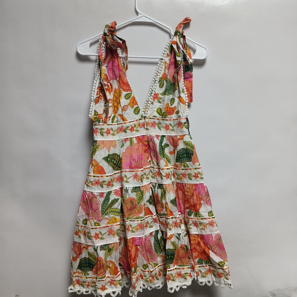 FARM Rio White Floral Mini Dress with Pink, Orange and Green Accents - Picture 5 of 7